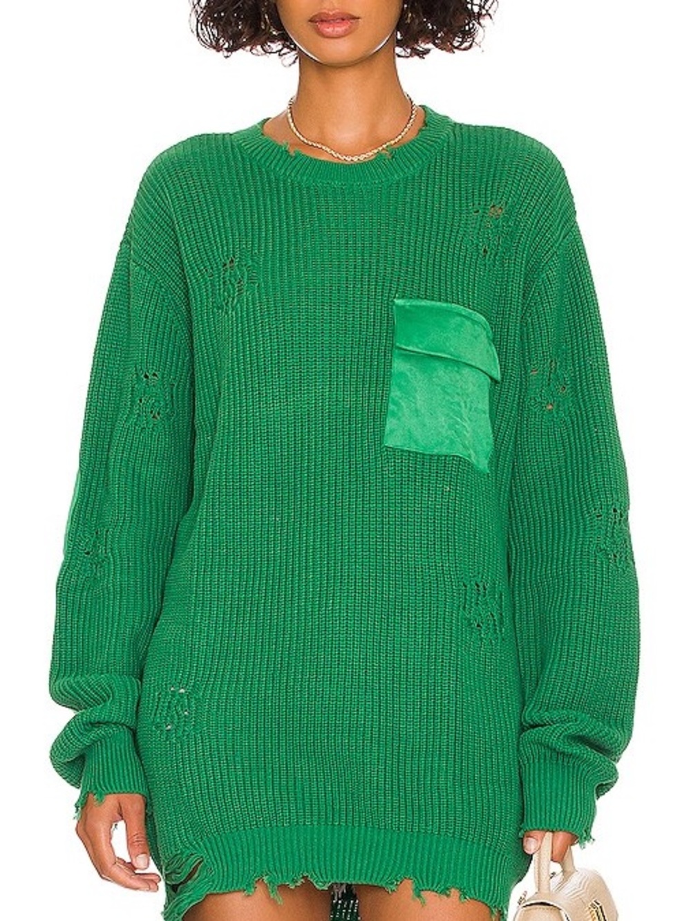 NWT SER.O.YA Devin Sweater Distressed Crewneck Sweater with Suede Pocket Size S